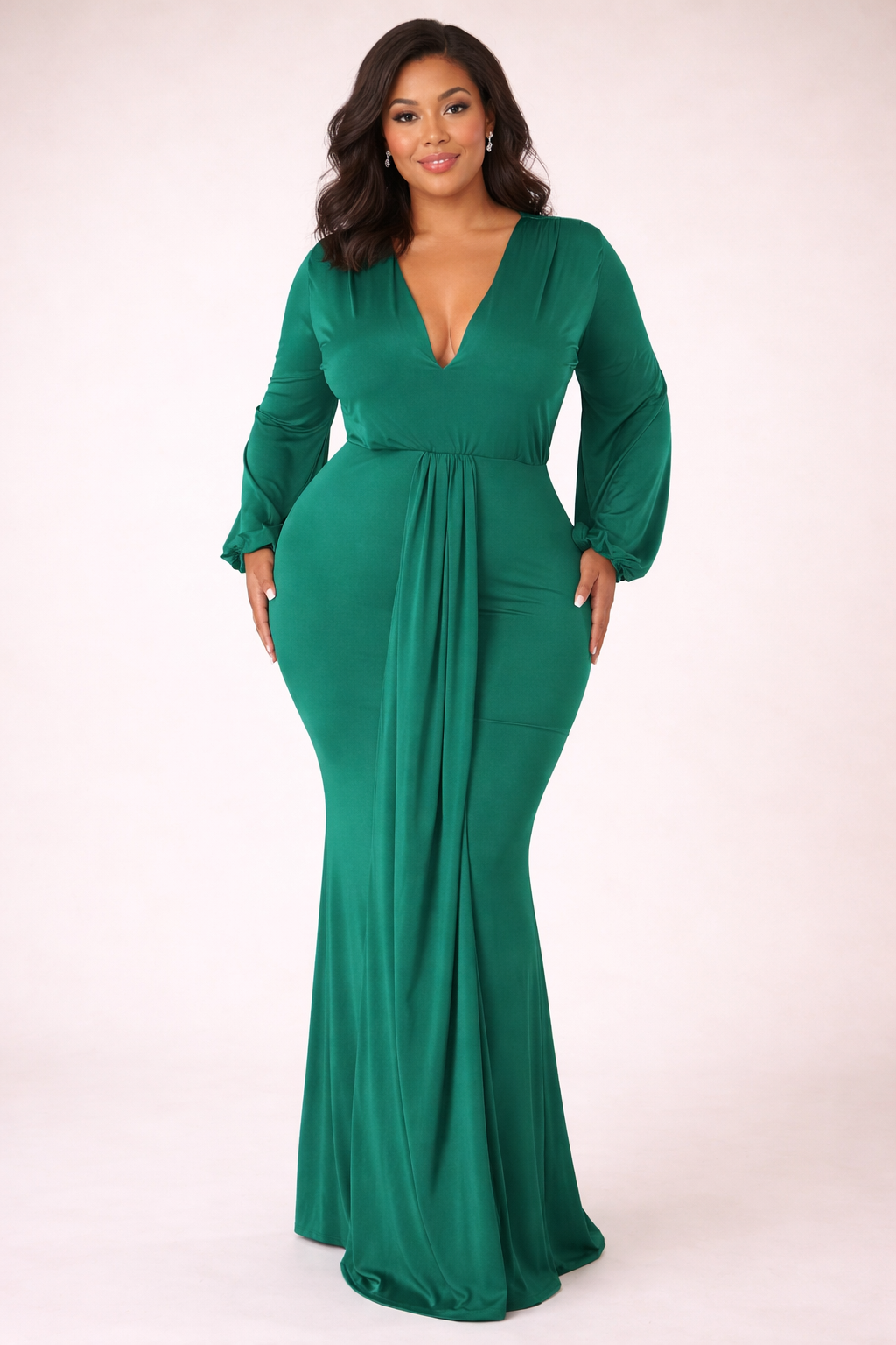 V Neck Maxi Dress w/Irregular Hem