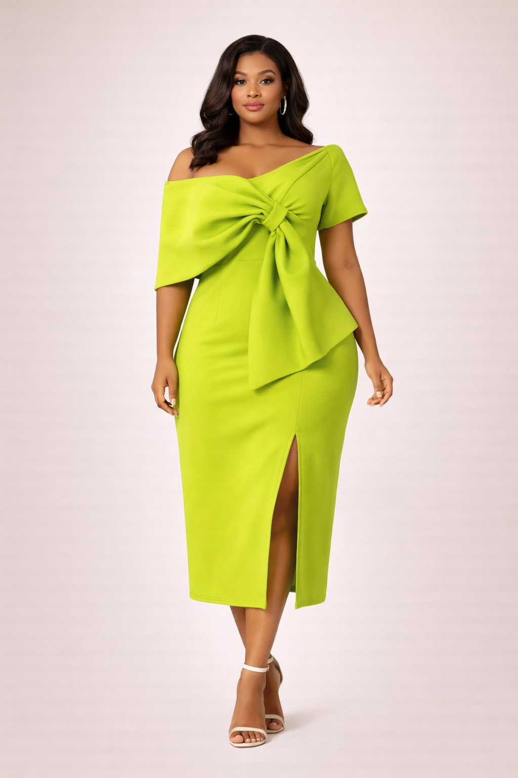 Double VNeck, Bodycon Maxi Dress w/Bow Knot