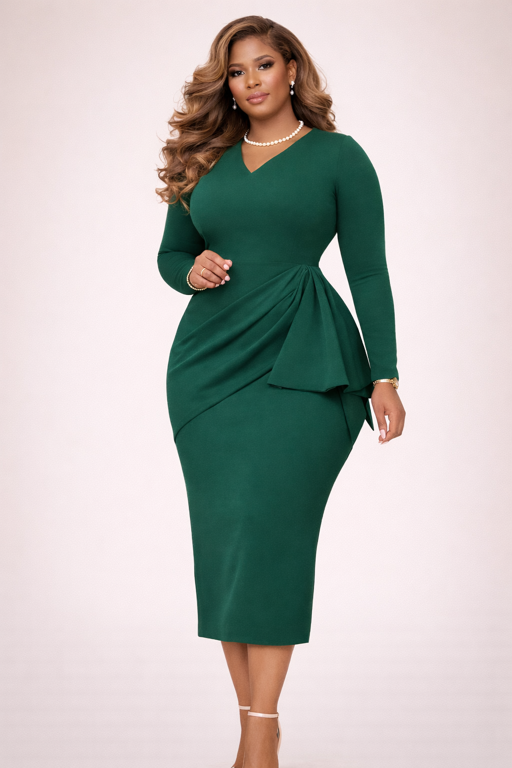 V Neck Long Sleeve Bodycon Dress