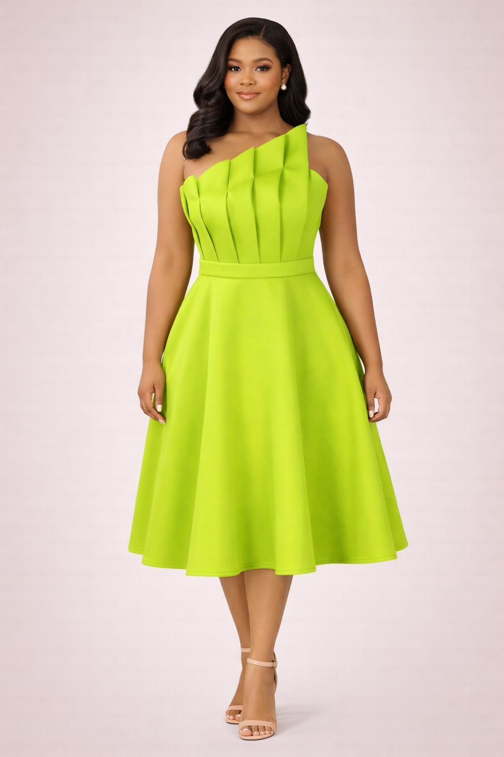 Off Shoulder High Waist Pleated Dress