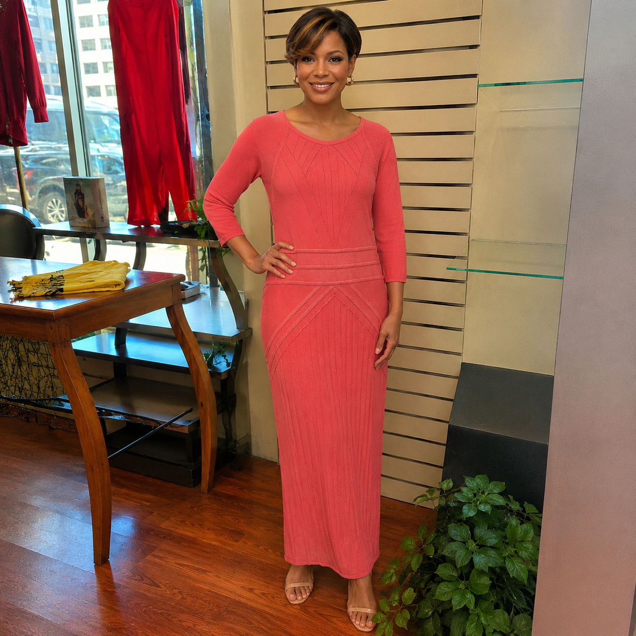 3/4 Sleeve Knit Maxi Dress up