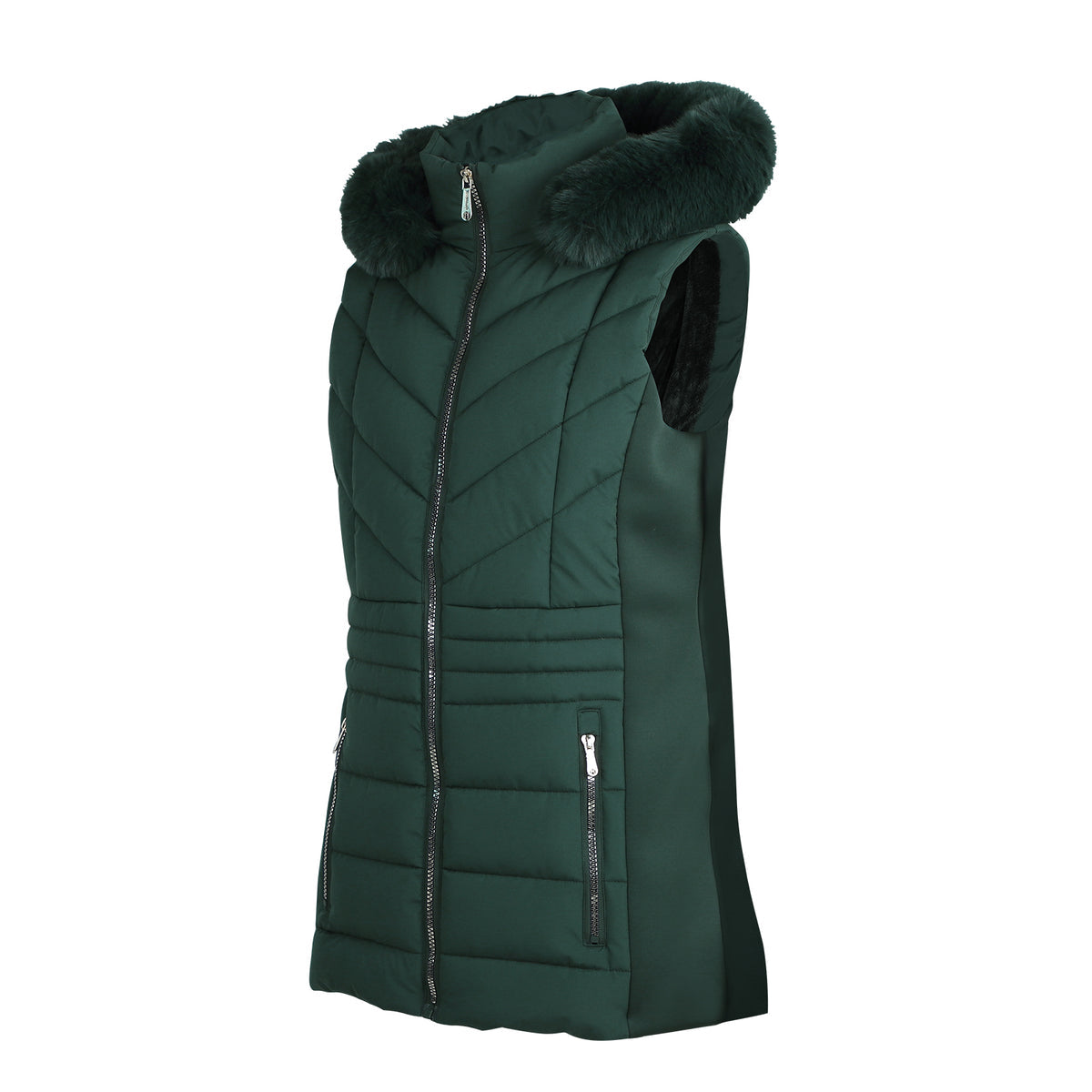 Puffer Vest w/Faux Fur detachable hood.