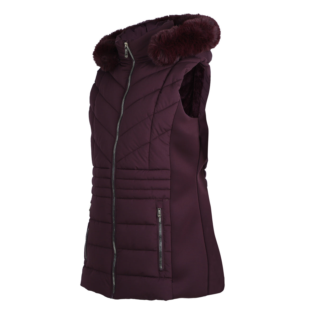 Puffer Vest w/Faux Fur detachable hood.