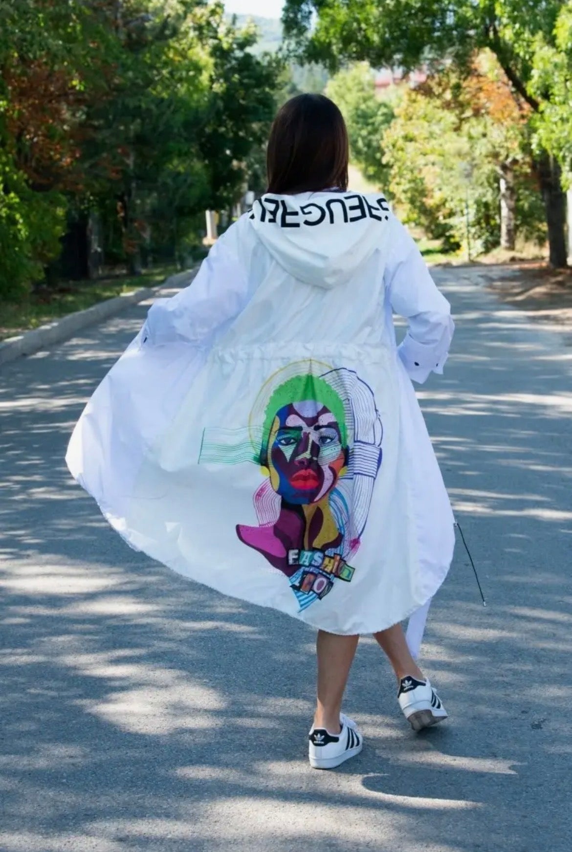 Artsy Hooded Windbreaker Raincoat