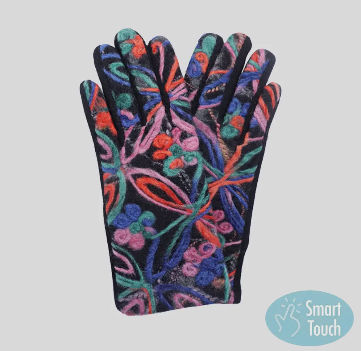 FLOWER Pattern Gloves - Touchscreen,  One Size, Smart Touch, Warm & Stylish