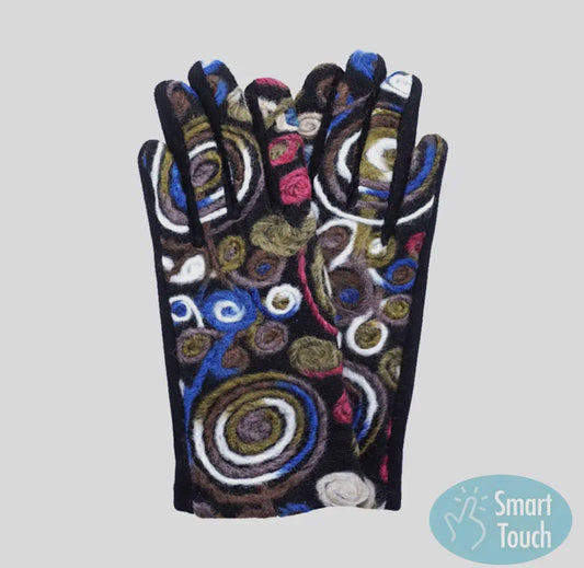 CIRCLE Pattern Gloves - Touchscreen,  One Size, Smart Touch, Warm & Stylish